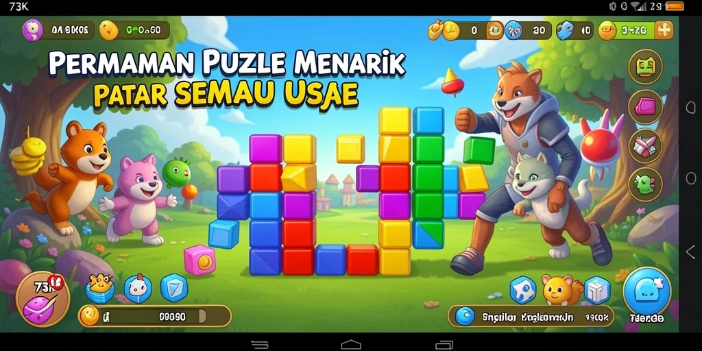 Tampilan gameplay 73K yang seru dan menantang dalam teka-teki Puzzle.