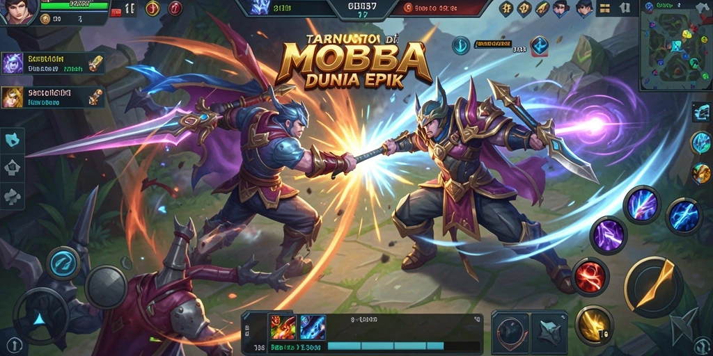Screenshot utama dari permainan MOBA yang menampilkan aksi seru.