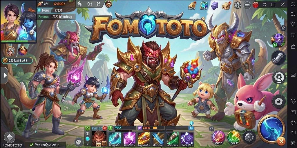 Screenshot utama FOMOTOTO menampilkan aksi pertempuran seru di dunia MMORPG.