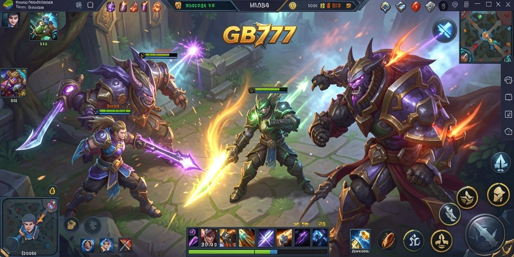 Screenshot gameplay GB777 menunjukkan aksi menegangkan dalam pertarungan tim.