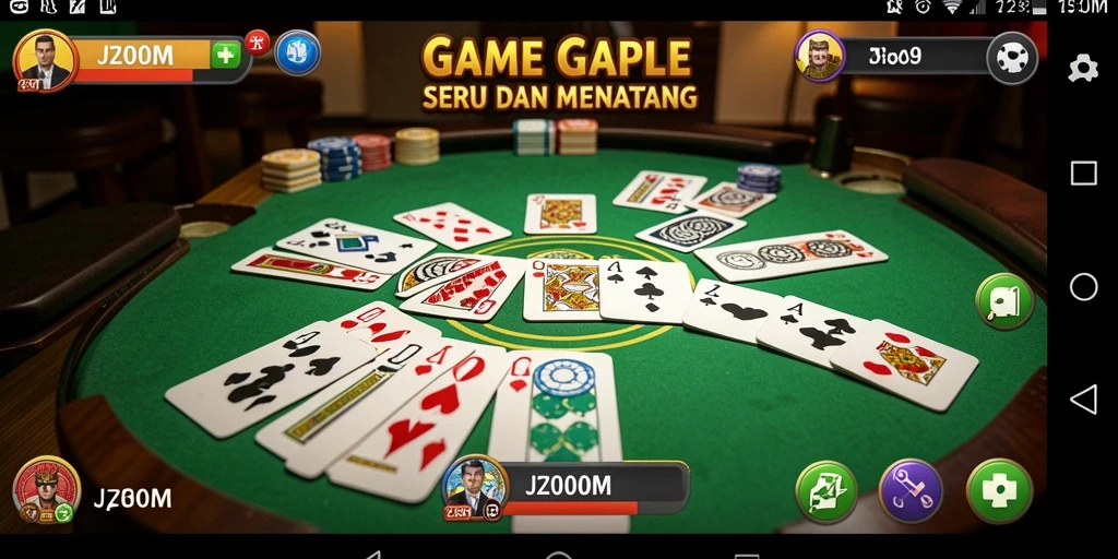 Tangkapan layar gameplay J200M yang menunjukkan keseruan bermain Gaple.