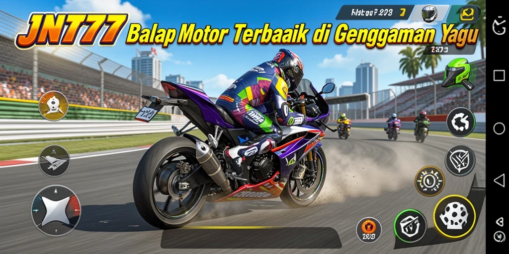 Tampilan gameplay JNT777 pada balapan motor yang seru dan mendebarkan.