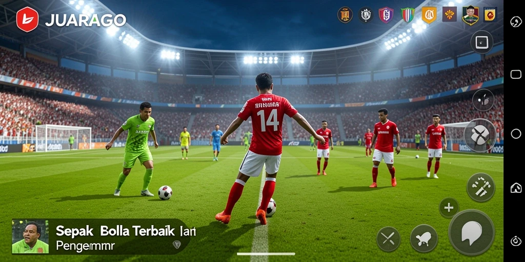Screenshot JUARAGO menunjukkan momen seru di lapangan dengan pemain yang beraksi.