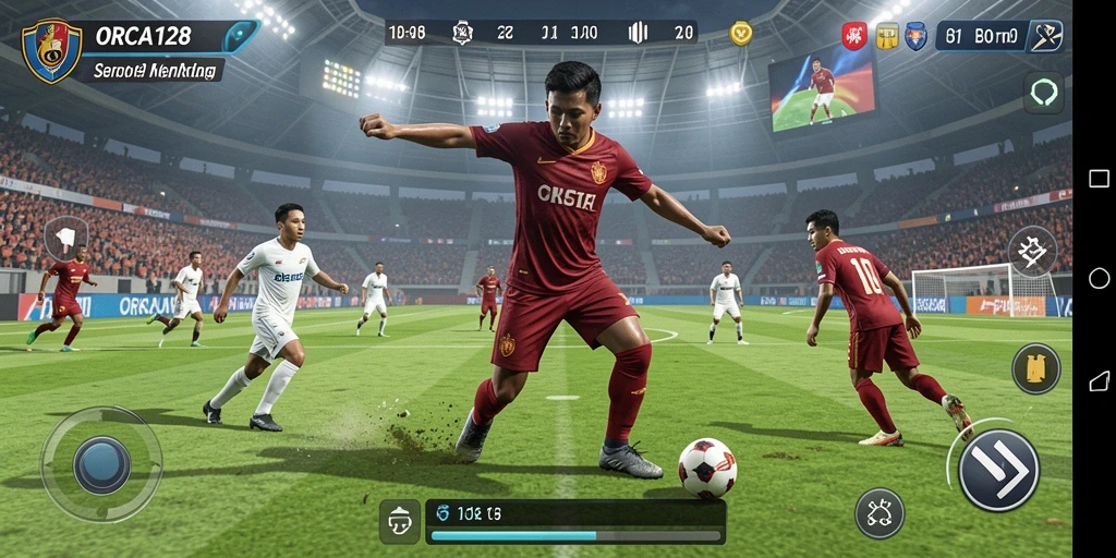 Tampilan menarik dari gameplay ORCA128 yang penuh aksi sepak bola.