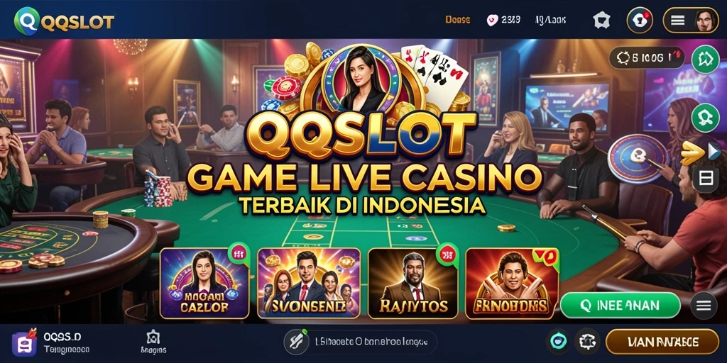 Tampilan gameplay QQSLOT menampilkan dealer langsung dan suasana kasino yang realistis.