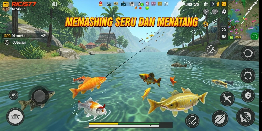 Tampilkan screenshot gameplay seru RICIS77 saat memancing.